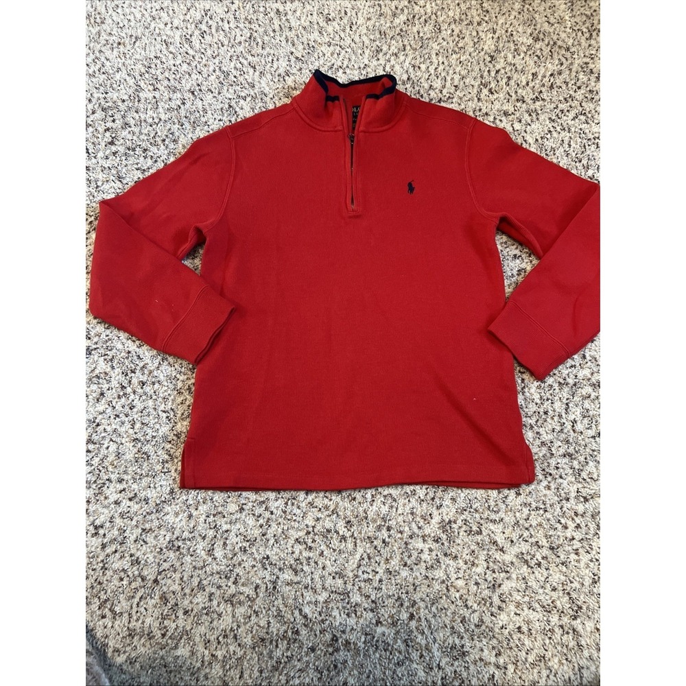 Polo Ralph Lauren Sweater Men L Quarter Zip Pullover Red Preppy Old Money Casual